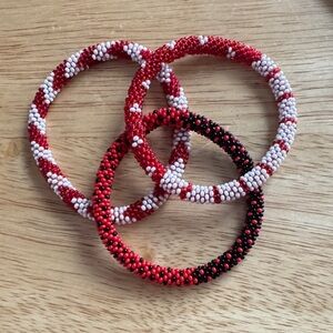 Beaded Bracelet Set - Red, White, and Black